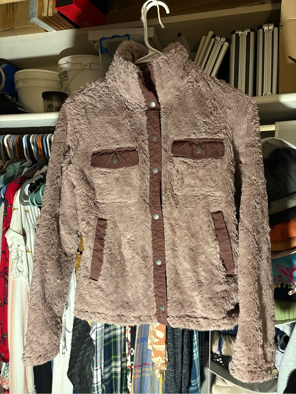 Marmot Taupe Faux Fur Teddy Jacket with Brown Trim